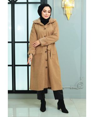 Moda Mihram Wollmantel Mit Pelzdetail, Hellbraun 19175 Für Damen
