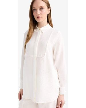 Defacto Regular Fit Langarm-Hijab-Hemd Tunika D1345Ax25Sm Für Damen - Weiß
