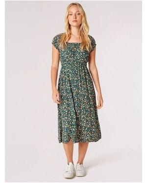 Apricot Çiçekli Yazlık Elbiseler Für Damen - Grün