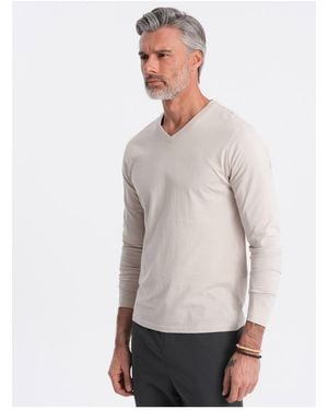Ombre Unbedrucktes Longsleeve Mit V-Ausschnitt Hellbeige V1 Xl Für Herren - Weiß
