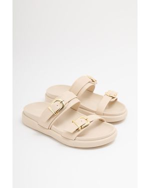 Madamra Cremefarbene Trend Doppelschnalle Hausschuhe Für Damen - Natur