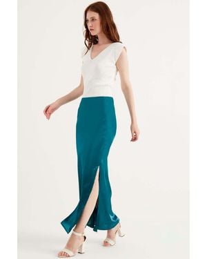 Herita Maxirock Aus Satin Mit Schlitz Für Damen - Blau