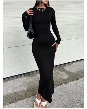 segiza Schwarzes, Langärmliges, Figurbetontes, Maßgeschneidertes Maxikleid Aus Lycra-Stoff Für Damen