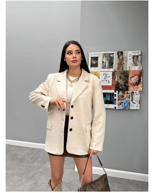 My Blog Stone Latte Bone Geknöpfte Wildlederjacke 508022 Für Damen - Grau