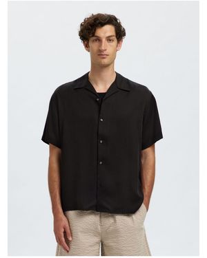 SELECTED Kurzarmhemd Satin Für Herren - Schwarz