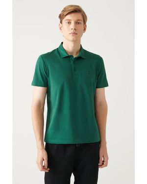 AVVA Grünes, Nicht Kräuselndes T-Shirt Aus 100 Baumwolle Mit 3-Knopf-Polokragen E 001035 Für Herren