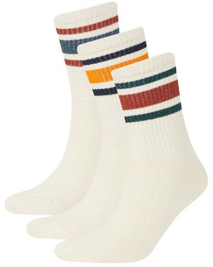 Defacto Bequeme Elastische 3-Teilige Lange Baumwollsocken D9643Axns Für Herren - Weiß