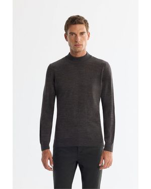 AVVA Anthrazitfarbener, Fusselfreier Strickpullover Mit Halbem Rollkragen E 005001 Für Herren - Grau