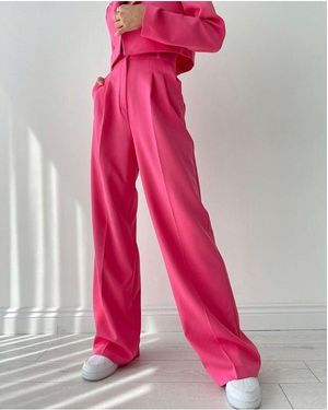 modazoom Fuchsiafarbene Palazzo-Hose Mit Weitem Bein Und Hoher Taille Für Damen - Pink