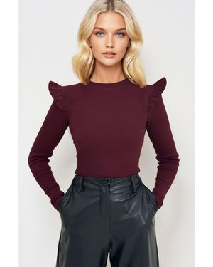 Trend Alaçatı Stili Pullover Mit Gerüschten Schultern - Lila