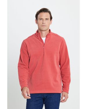 AC&Co / Altınyıldız Classics Coral Anti-Pilling Non-Pilling Standard Fit Stehkragen-Fleece-Sweatshirt Für Herren - Rot