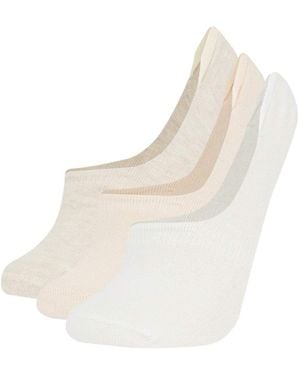 Defacto Unsichtbare 3-Teilige Ballerina-Socken Aus Baumwolle T6922Azns Für Damen - Weiß