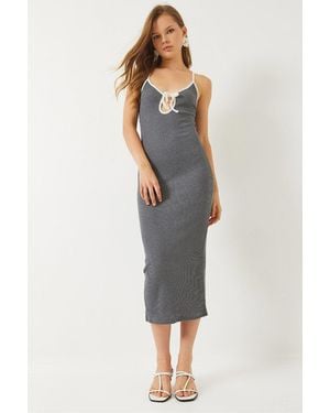Bianco Lucci Basic-Camisole-Kleid Mit Paspelriemen Und Schnürdetail Für Damen - Blau