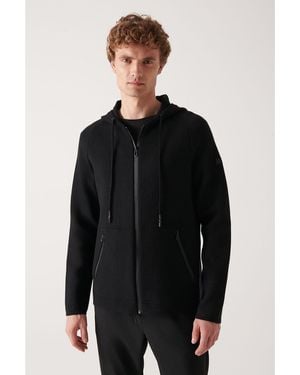 AVVA Schwarzer Strickjacke Mit Kapuze Und Reißverschluss A22Y6097 Für Herren