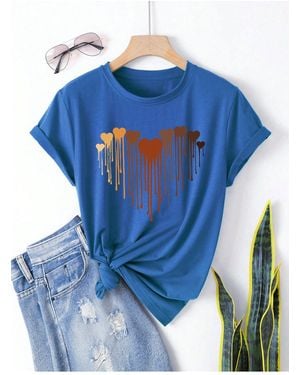 uyguntarz Bedrucktes T-Shirt Mit Schmelzenden Herzen - Blau