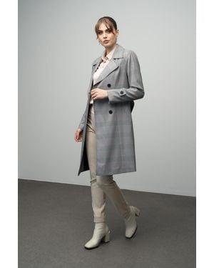 Olcay Marineblauer Zweireihiger Trenchcoat Mit Kariertem Kragen Gefüttert Für Damen - Grau