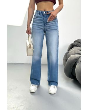 BİKELİFE Palazzo-Jeans Mit Hoher Taille, Dehnbar, Verblasster Effekt Für Damen - Blau