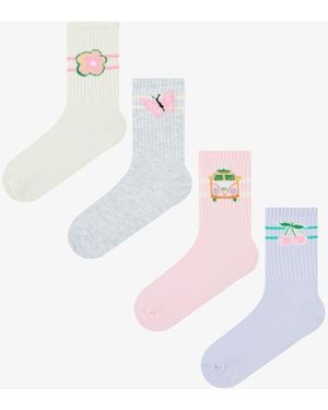 Penti Mehrfarbige 4-Teilige Socken Für Mädchen Auf Reisen Für Damen - Weiß