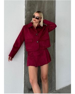 My Blog Burgunderfarbene Nubukjacke Mit Taschen – 4456 Für Damen - Rot