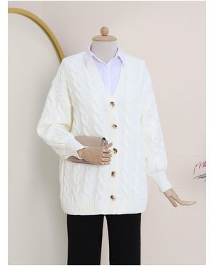 Modamorfo Strickjacke Mit Geflochtenen Haaren Und Knöpfen – Für Damen - Weiß