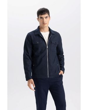 Defacto Slim Fit Slim-Fit-Polokragen-Reißverschlussmantel Für Herren - Blau