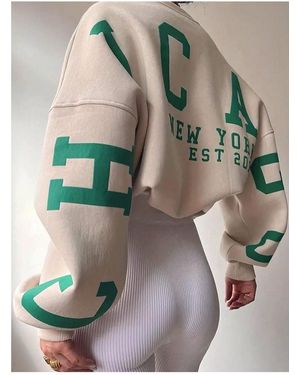 Know 3 Thread Sleeves Chicago Printed Oversize Crew Neck Sweatshirt Für Damen - Natur