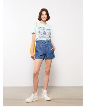 LC Waikiki Gerade Rodeo-Jeansshorts Mit Elastischem Bund Für Damen - Blau