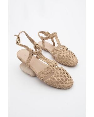 Marjin Sandalen Mit Knöchelriemen Und Offenem Rücken, Handgestrickt, Lässig, Zervin Für Damen - Weiß
