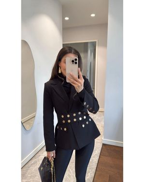 My Blog Schwarzgoldene Jacke Mit Knopfleiste 251001 Für Damen - Blau