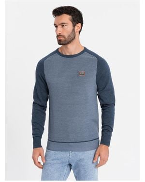 Ombre Baumwoll-Pullover Mit Patch Und Raglanärmeln Marineblau V1 Xxl Für Herren