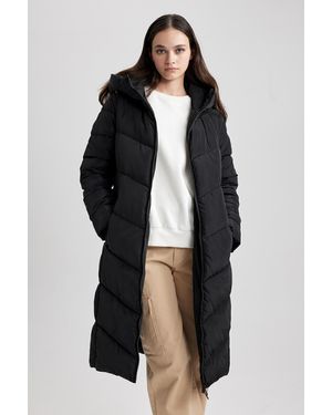 Defacto Thermoisolierte Lange Pufferjacke – Kapuzenpullover, Parka A3174Ax23Wn Für Damen - Schwarz