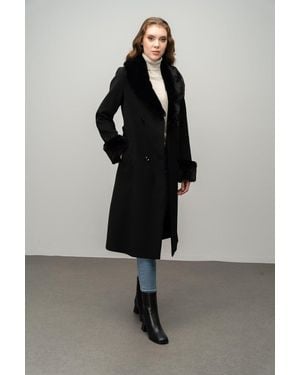 Olcay Zweireihiger Mantel Abnehmbarer Kragen Und Ärmel, Mittlere Länge, Für Damen - Schwarz