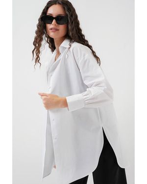 Bigdart 5946 Übergroße Lange Tunika – Für Damen - Weiß