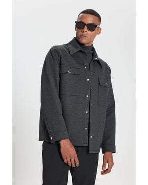 ALTINYILDIZ CLASSICS Anthrazitfarbene Comfort Fit Jacke Mit Hemdkragen Für Herren - Grau