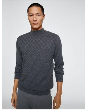 Koton Basic-Strickpullover, Halber Rollkragenpullover, Lange Ärmel, Geometrisch Gemustert Für Herren - Grau