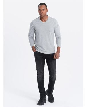 Ombre Unbedrucktes Longsleeve Mit Rundhalsausschnitt Melange V7 L Für Herren - Grau