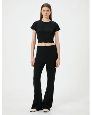 Koton Strukturierte Hose Mit Spanischem Bein – Elastischer Bund Für Damen - Schwarz
