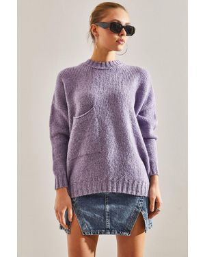 Bianco Lucci Gemusterter Strickpullover Mit Großen Taschen Für Damen - Lila