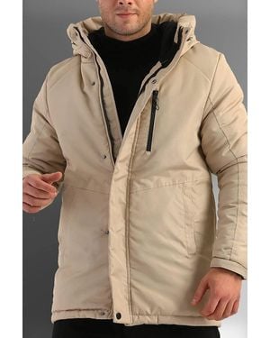 D1fference Beigefarbener, Winddichter Wintermantel, Mantel Und Parka Mit Kapuze Für Herren - Natur