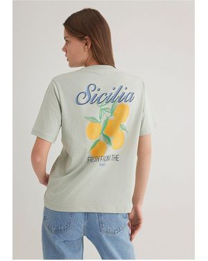 Mavi Sicilia Bedrucktes Grünes T-Shirt Mit Normaler Passform Normaler Passform -71464 Für Damen