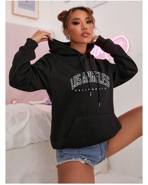 My Blog Schwarzes Los Angeles Bedrucktes Oversize-Sweatshirt Mit Kapuze Für Damen