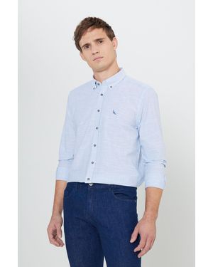 ALTINYILDIZ CLASSICS Blaues Slim-Fit Slim-Fit-Hemd Mit Knopfkragen Und Streifen Für Herren - Weiß