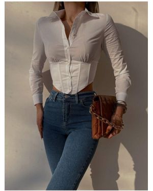 Afiş Butik Weißes Korsetthemd Für Damen - Braun