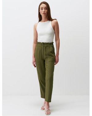 Jimmy Key Khakifarbene Leinenhose Mit Hoher Taille Und Elastischem Bund Für Damen - Grün