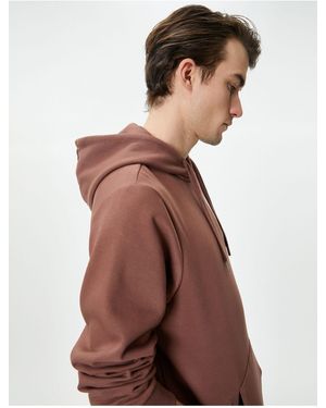 Koton Kapuzenpullover Mit Slogan-Aufdruck – Kängurutasche Für Herren - Braun