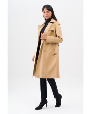 Olcay Mantel Detaillierter, Zweireihiger, Wasserabweisender, Gefütterter Trenchcoat Mit Raglanärmeln Kamel Für Damen - Natur