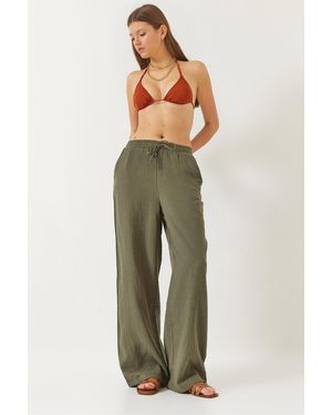 Bianco Lucci Farbige Palazzo-Hose Aus Musselin – 80130 Für Damen - Grün
