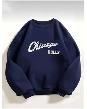 My Blog Marineblaues Oversize-Sweatshirt Mit Chicago Bulls-Aufdruck Für Damen