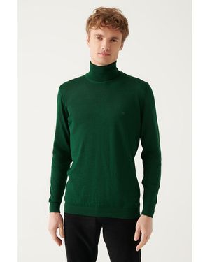 AVVA Grüner Rollkragenpullover Aus Wollmischung E 005014 Für Herren