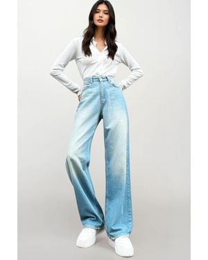 Trend Alaçatı Stili Blaue Jeans Mit Weitem Bein Und Hoher Taille – Für Damen